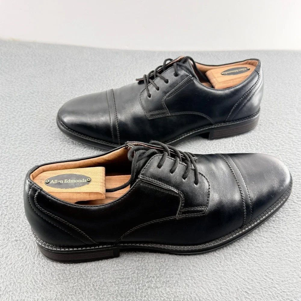 George Cap Toe Dress Shoes Mens 9.5 Black Faux Leather Lace Up Derby Business